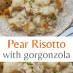 Pear risotto pinnable image.