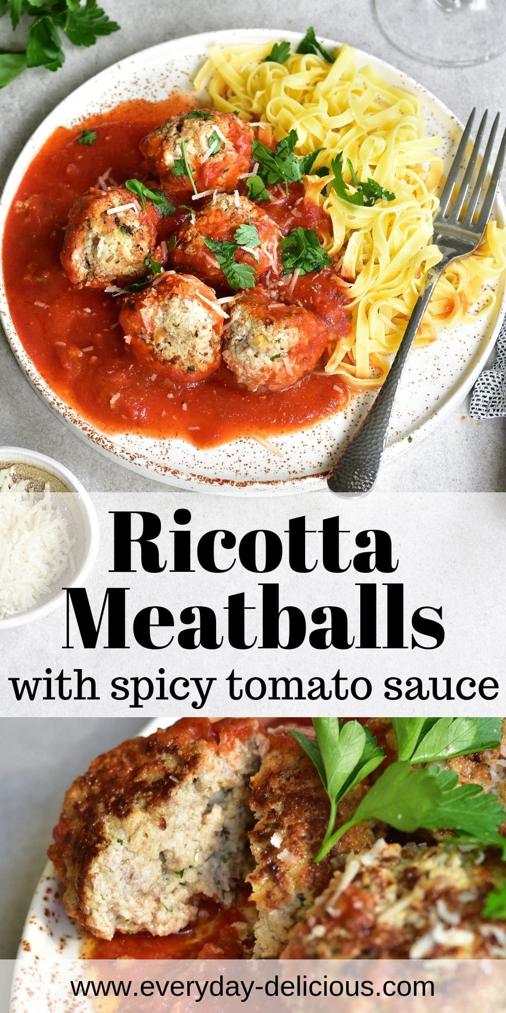 Ricotta meatballs with spicy tomato sauce - Everyday Delicious