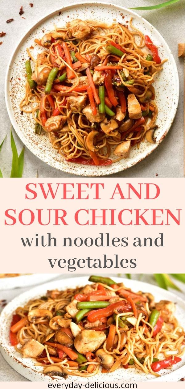 Sweet and sour chicken with noodles and vegetables Everyday Delicious