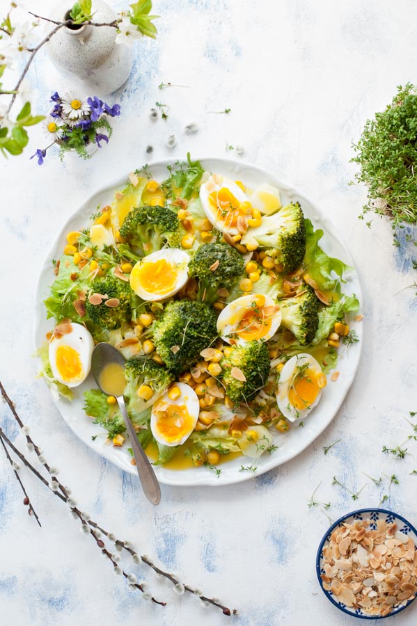 Broccoli Egg Salad with Corn and Honey Mustard Dressing - Keto Egg Salad Recipes