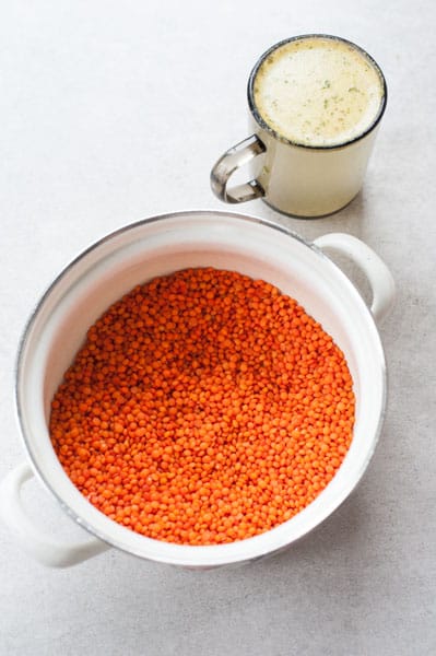 red lentils in a pan