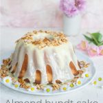 Almond bundt cake with white chocolate glaze