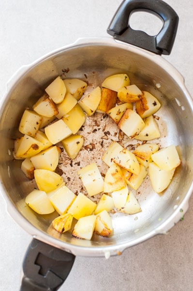 browned potatoes in a pot