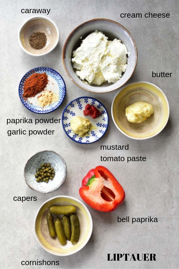 ingredients needed to prepare Liptauer cheese spread