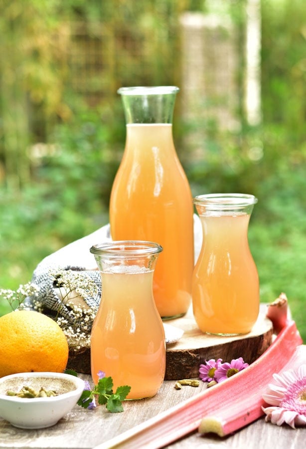 Rhubarb lemonade with orange and cardamom