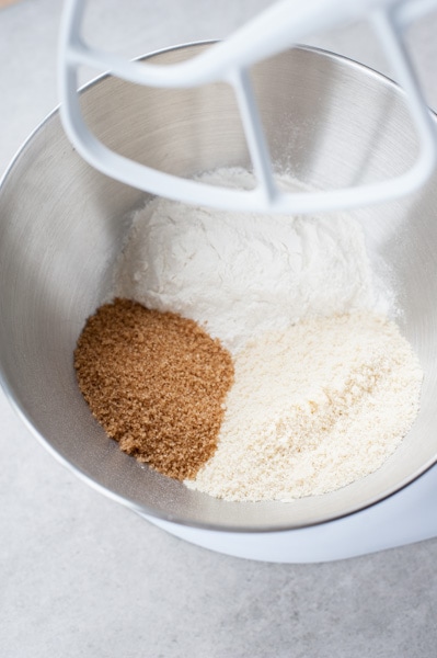 flour, ground almonds, sugar and salt in a mixer bowl