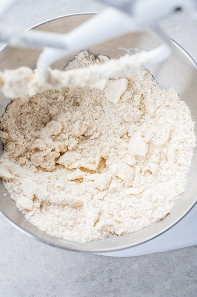 almond flour crumble in a mixer bowl