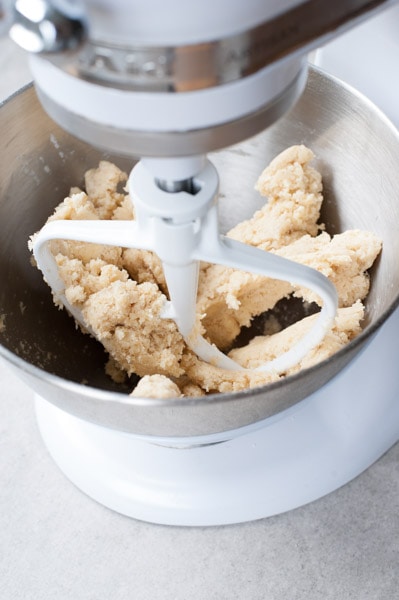 shortcrust dough in a mixer bowl