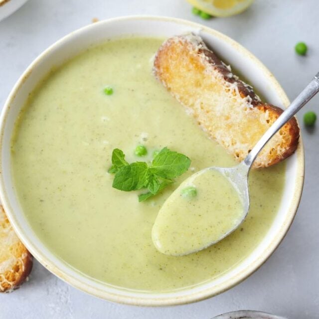 Creamy zucchini soup with mint and peas Everyday Delicious
