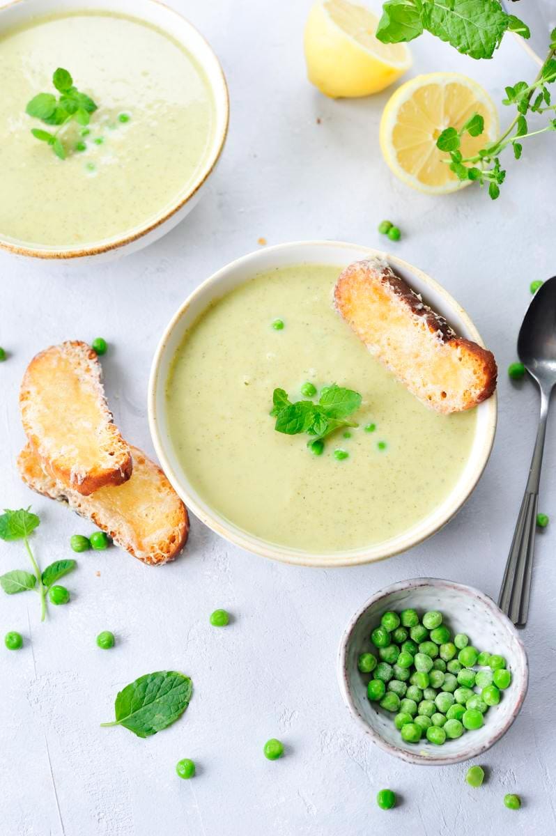 Creamy zucchini soup with mint and peas Everyday Delicious
