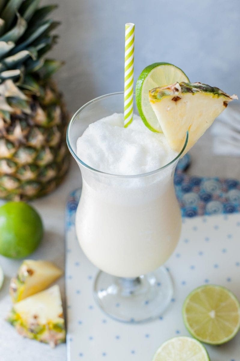 Close up picture of a glass with Pina colada.