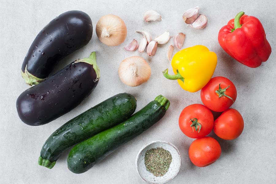 Ingredients needed for ratatouille.