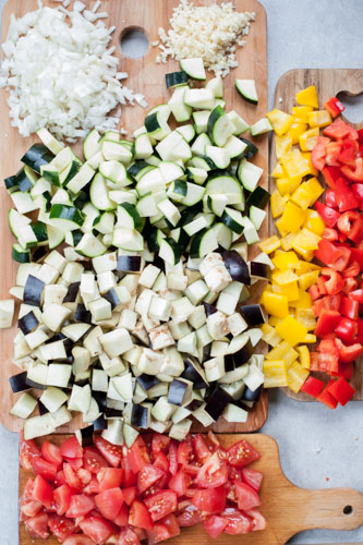 chopped vegetables for stewed version of ratatouille