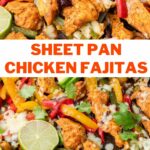 Sheet pan chicken fajitas pinnable image.