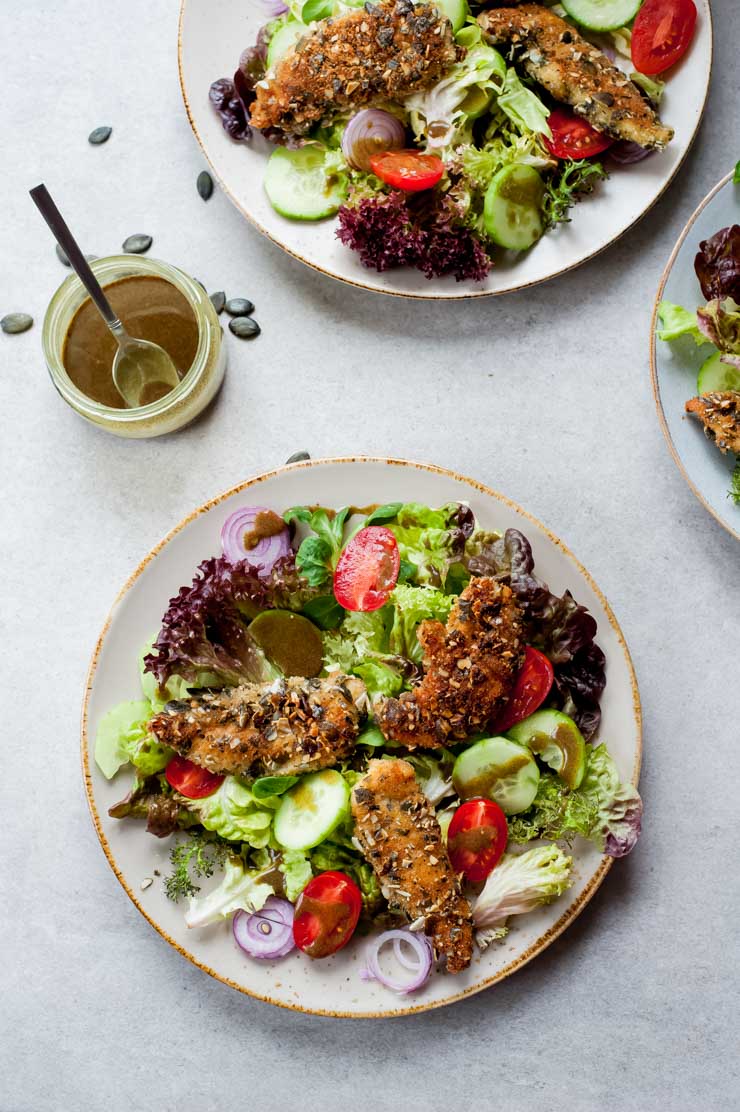 Pumpkin seed crusted chicken salad