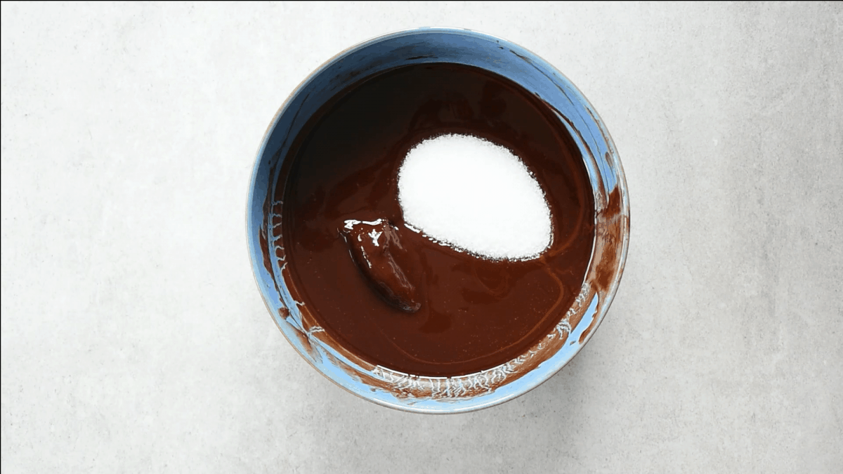 sugar added to melted chocolate