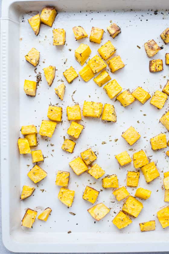 roasted squash on a baking tray