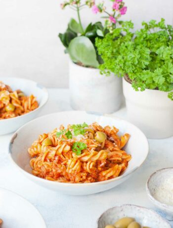 tuna pasta in a white plate