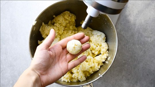 potato and cheese pierogi filling shaped in a ball form