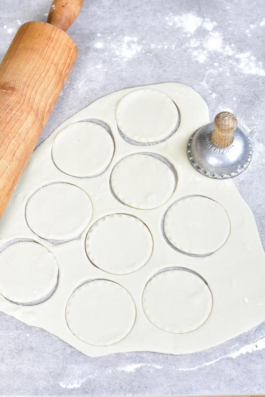 cut out pierogi dough rounds