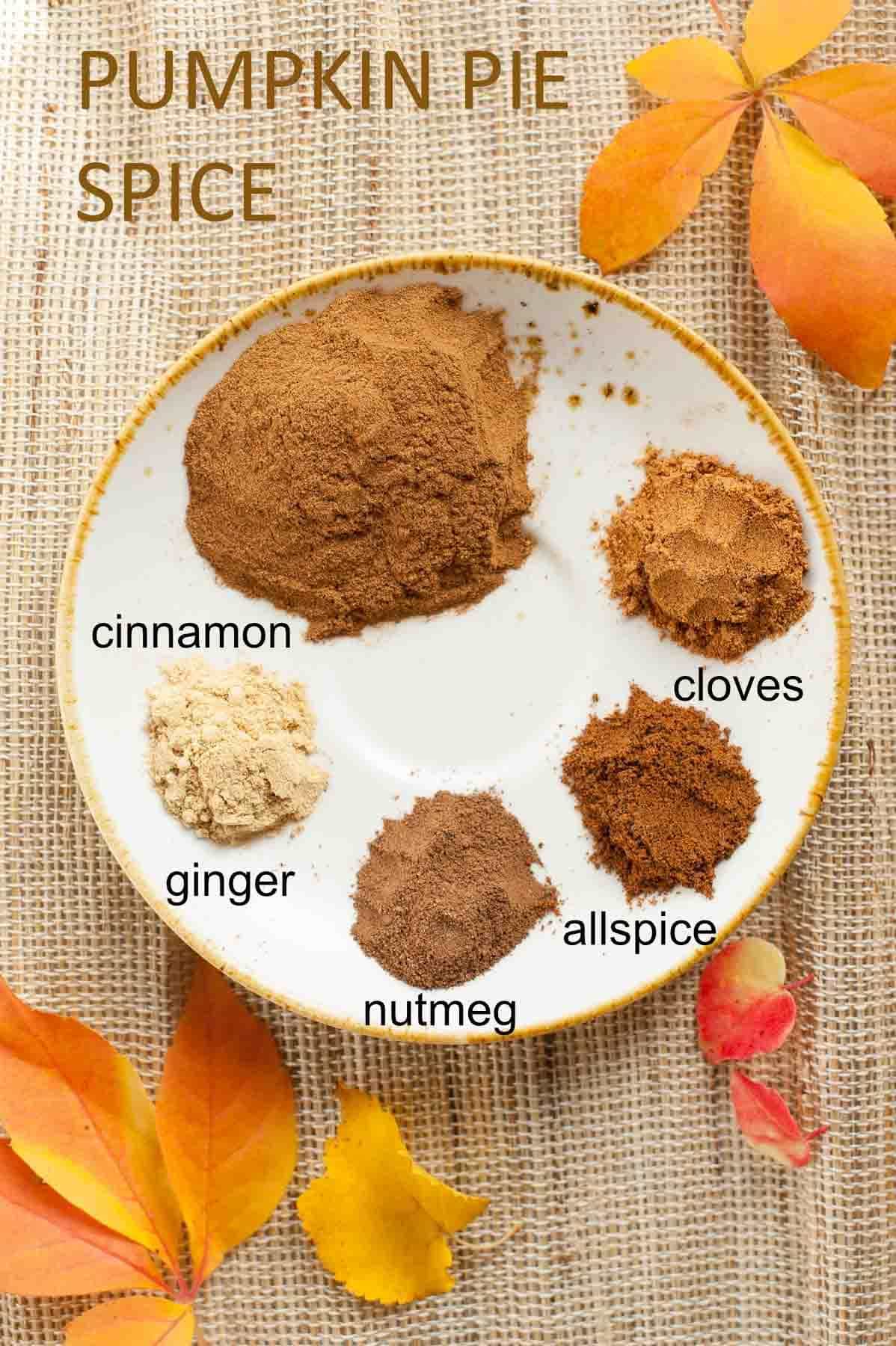 Pumpkin pie spice ingredients on a small plate.