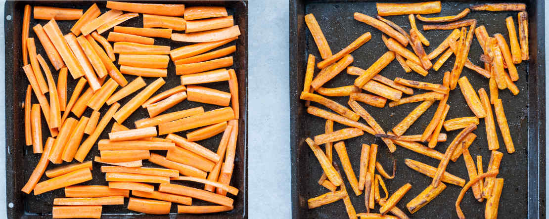 roasted carrot on a baking sheet