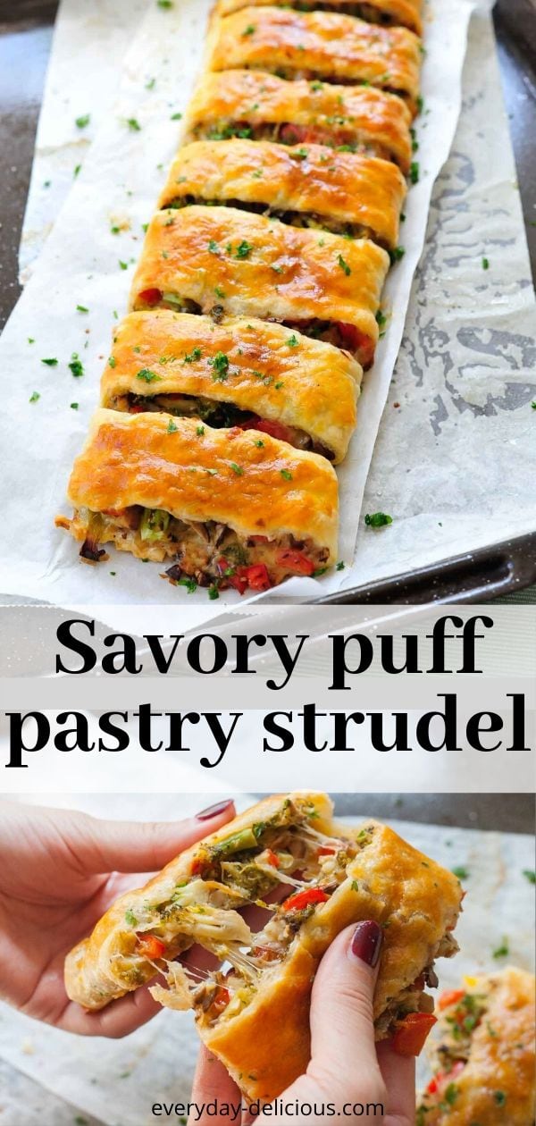Puff pastry strudel with vegetables and cheese - Everyday Delicious