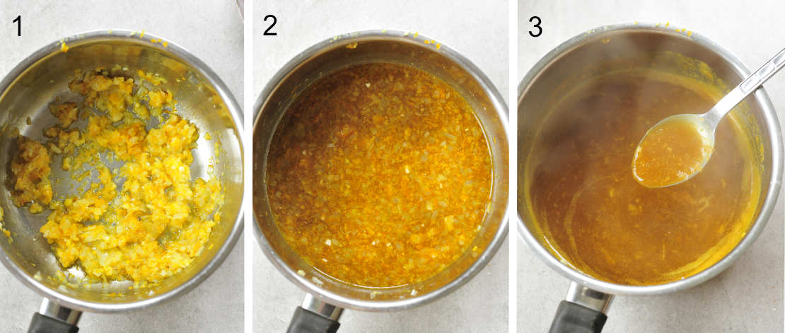 Orange ginger sauce preparation steps.