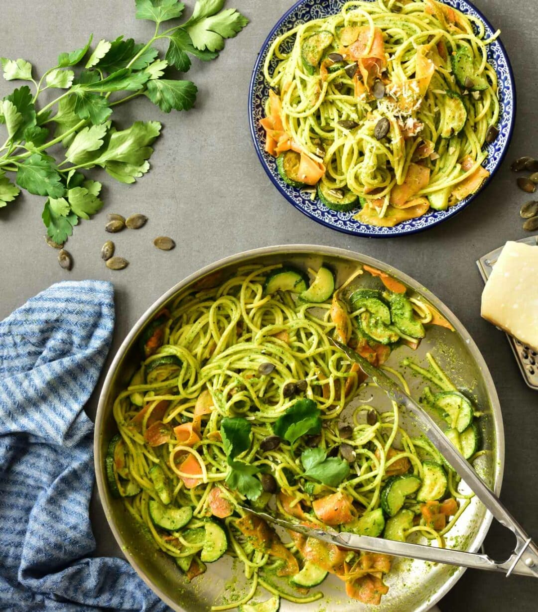 Parsley pesto pasta with zucchini and carrots Everyday Delicious