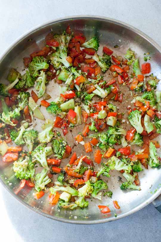 broccoli and bell pepper in a pan