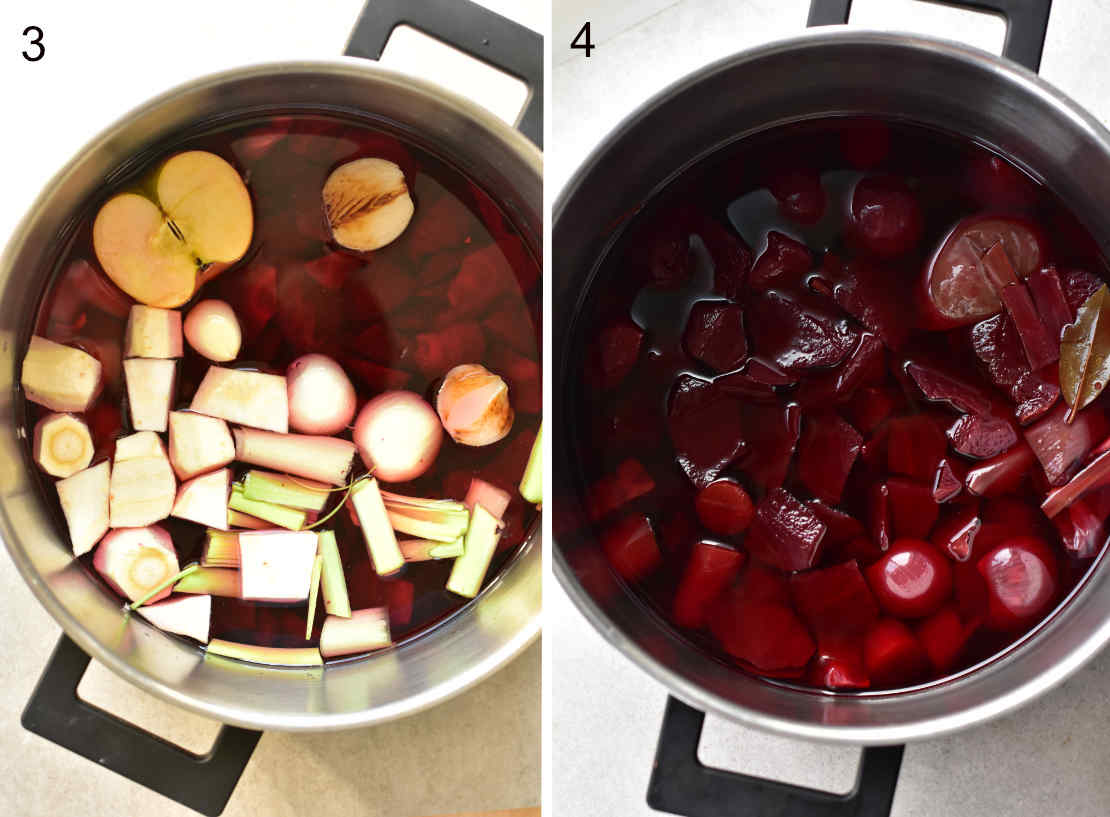 Christmas Eve Borscht preparation steps.