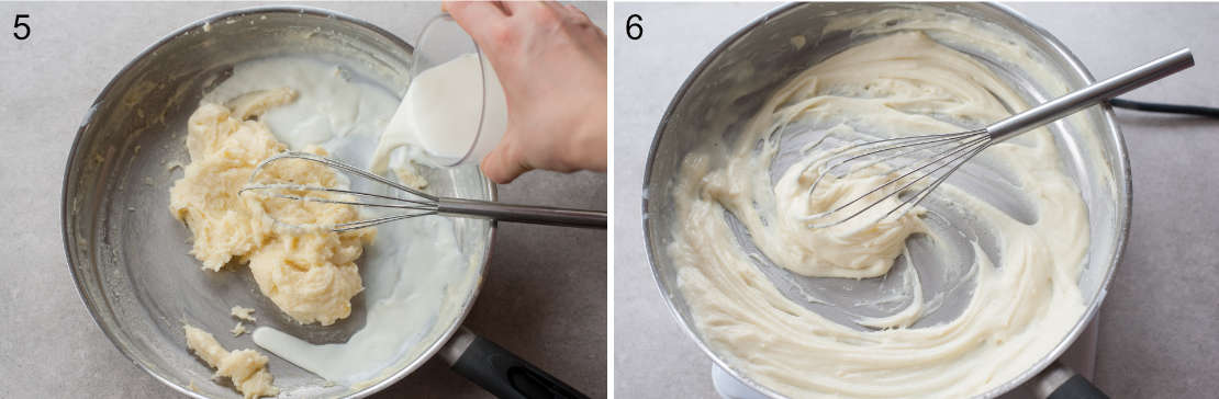 Bechamel sauce preparation steps.