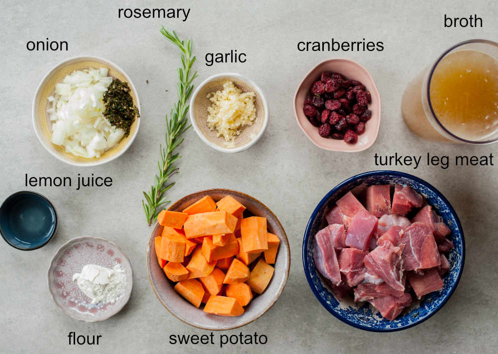 Ingredients for turkey leg stew.