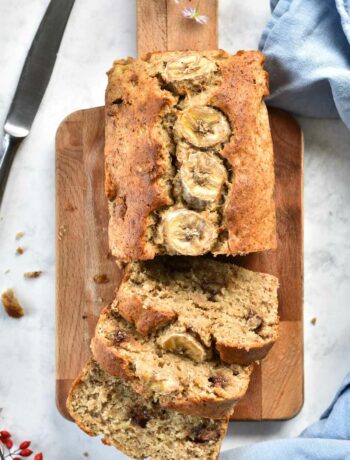 banana bread on a chopping board