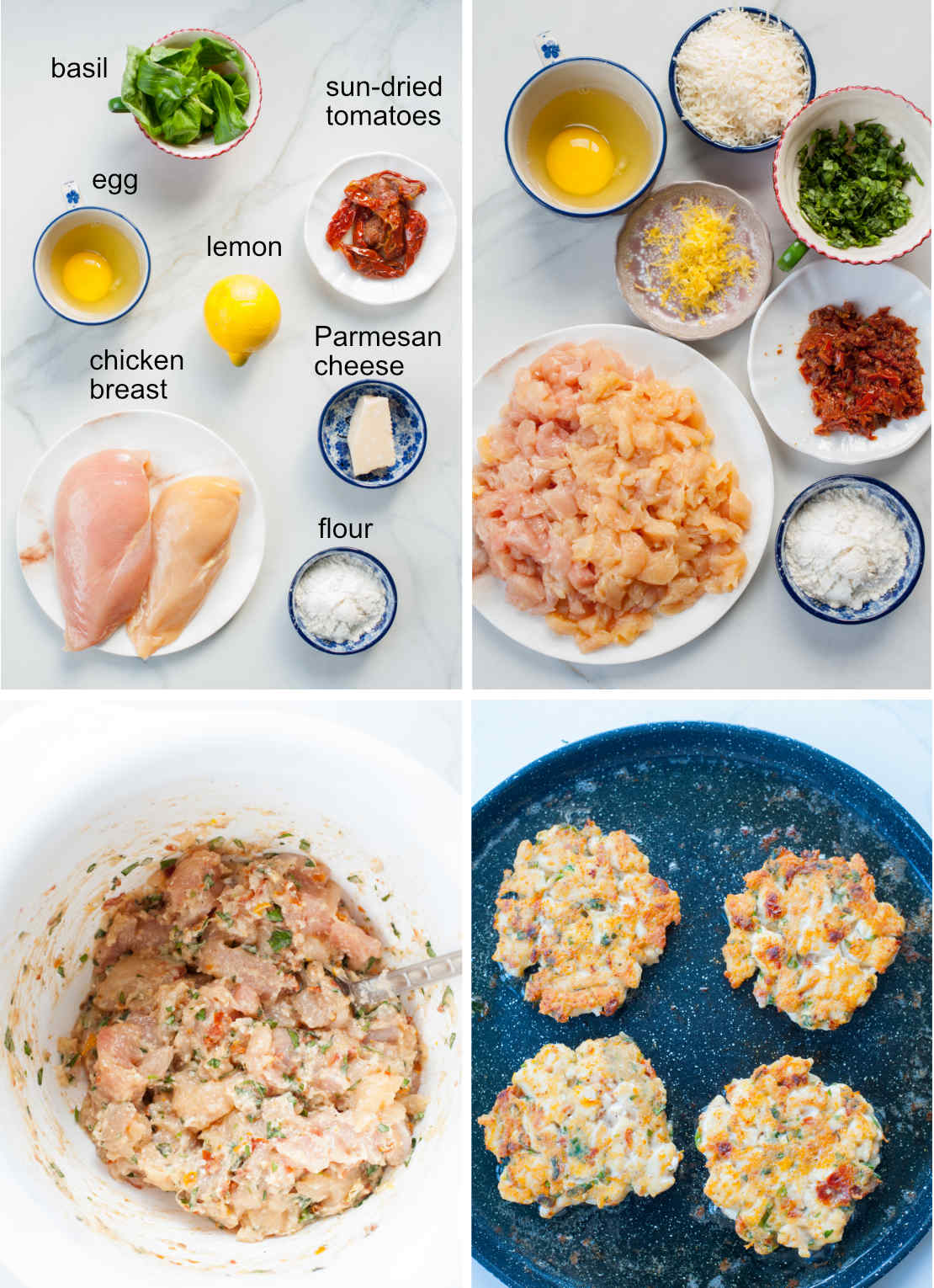 Italian-inspired chicken fritters ingredients and preparation steps