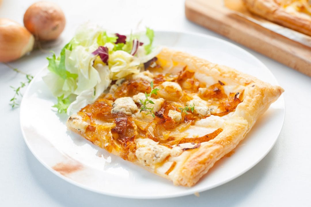 Puff Pastry Onion Tart with Pear and Blue Cheese Everyday Delicious