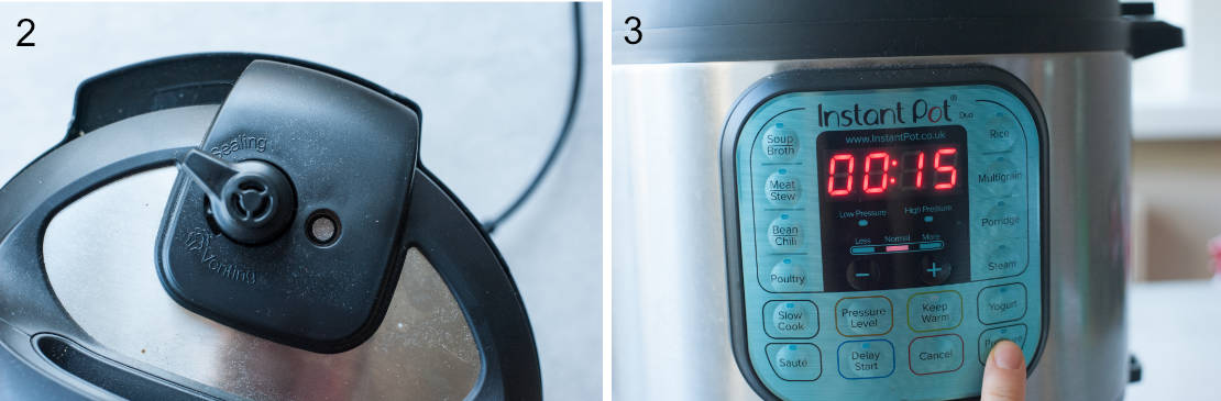 left picture: sealing position of the pressure cooker valve, right picture: timer setting on the pressure cooker