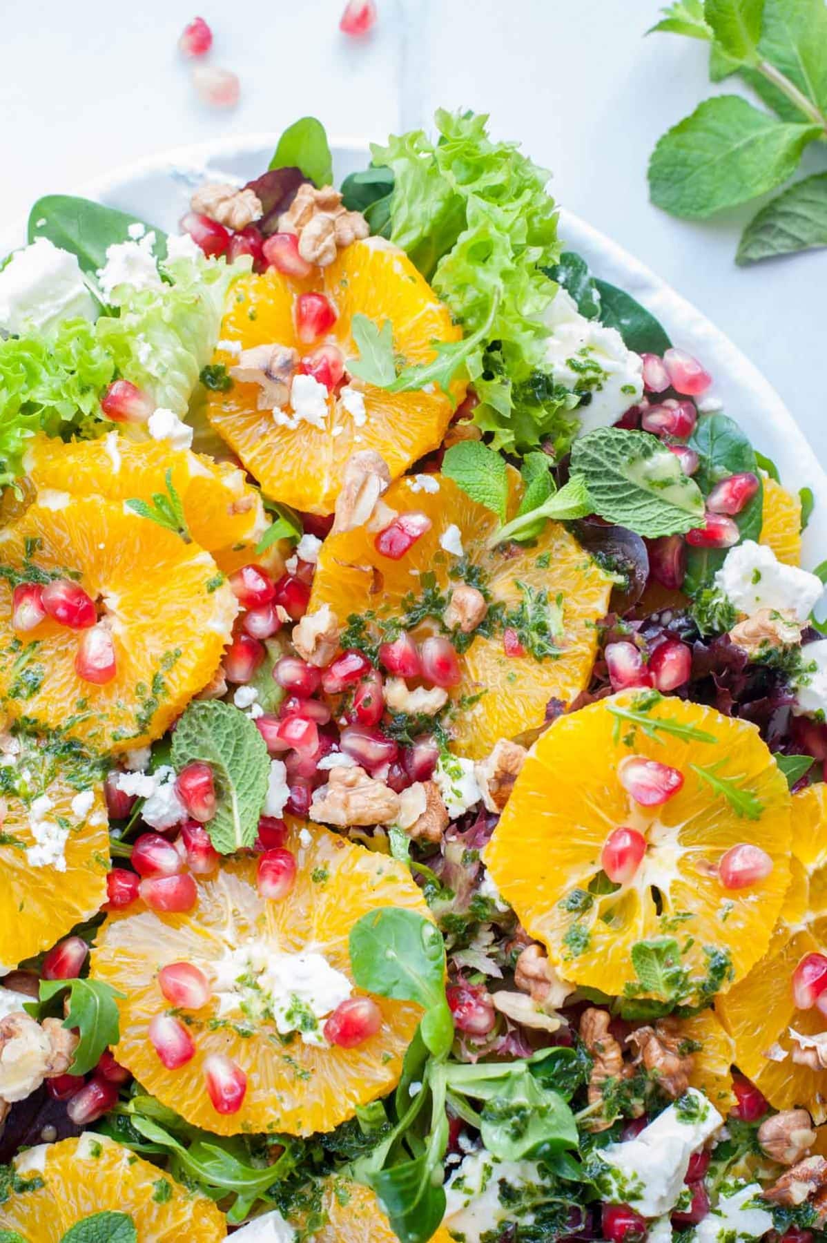 close up shot on orange pomegranate salad