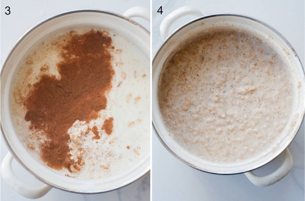 cinnamon oatmeal in a white pot