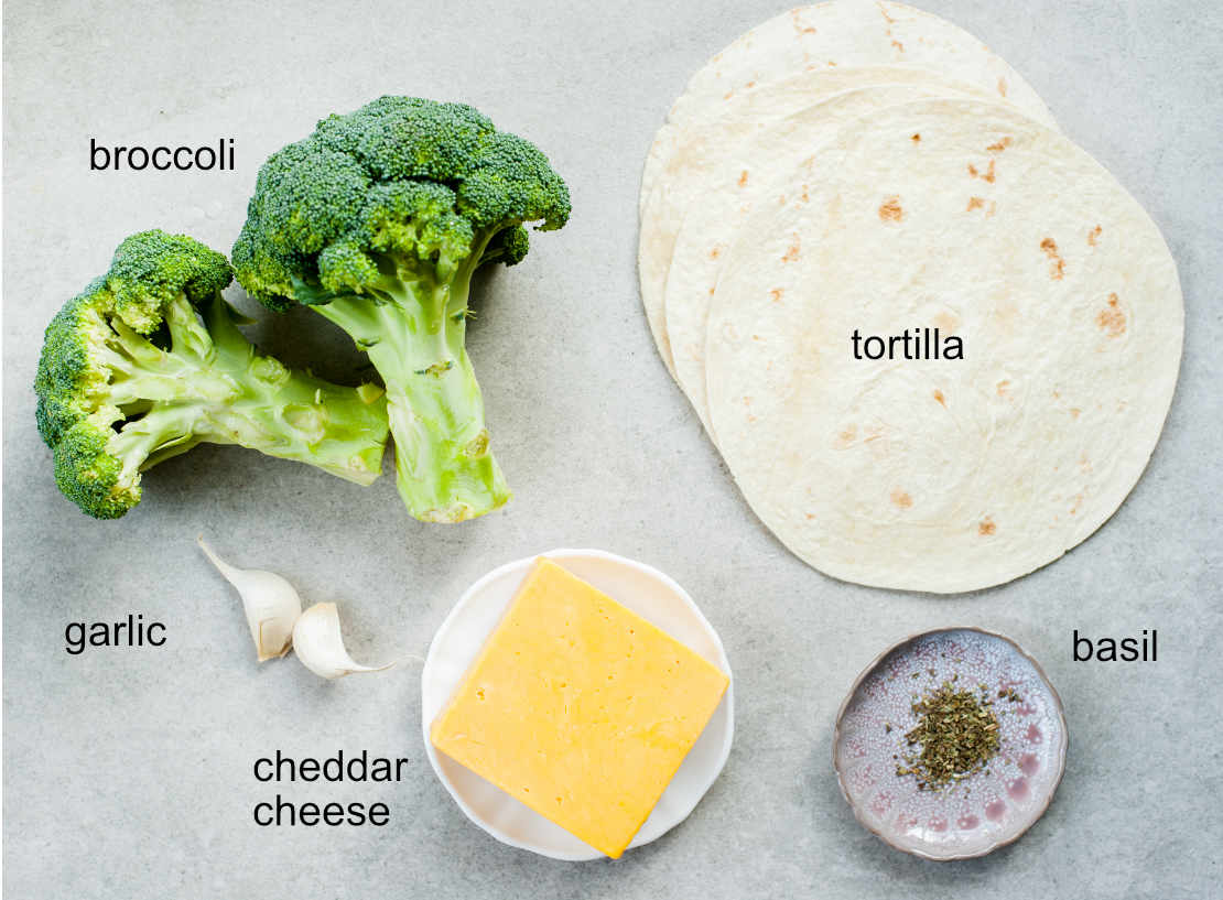 ingredients needed to prepare broccoli cheddar quesadillas