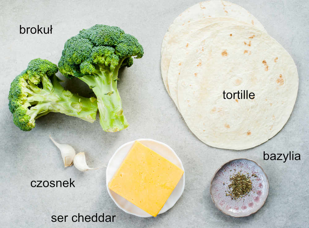 składniki na quesadillas z brokułami i serem