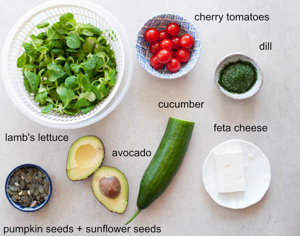 Cucumber avocado tomato salad ingredients