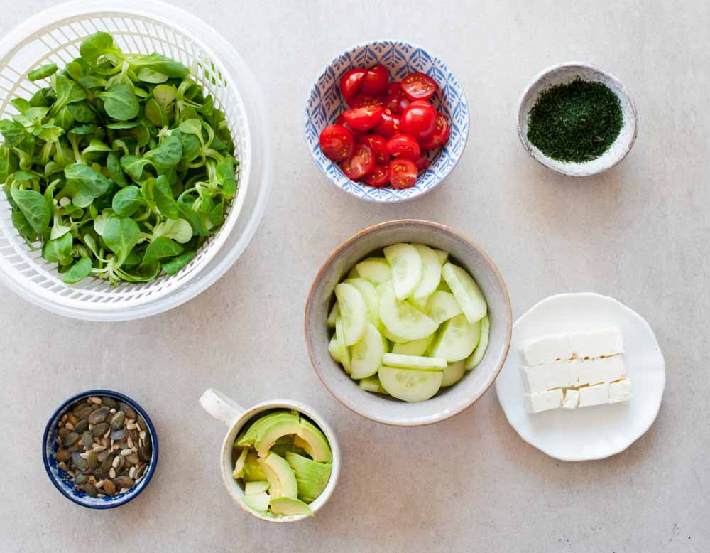 prepared ingredients for a salad
