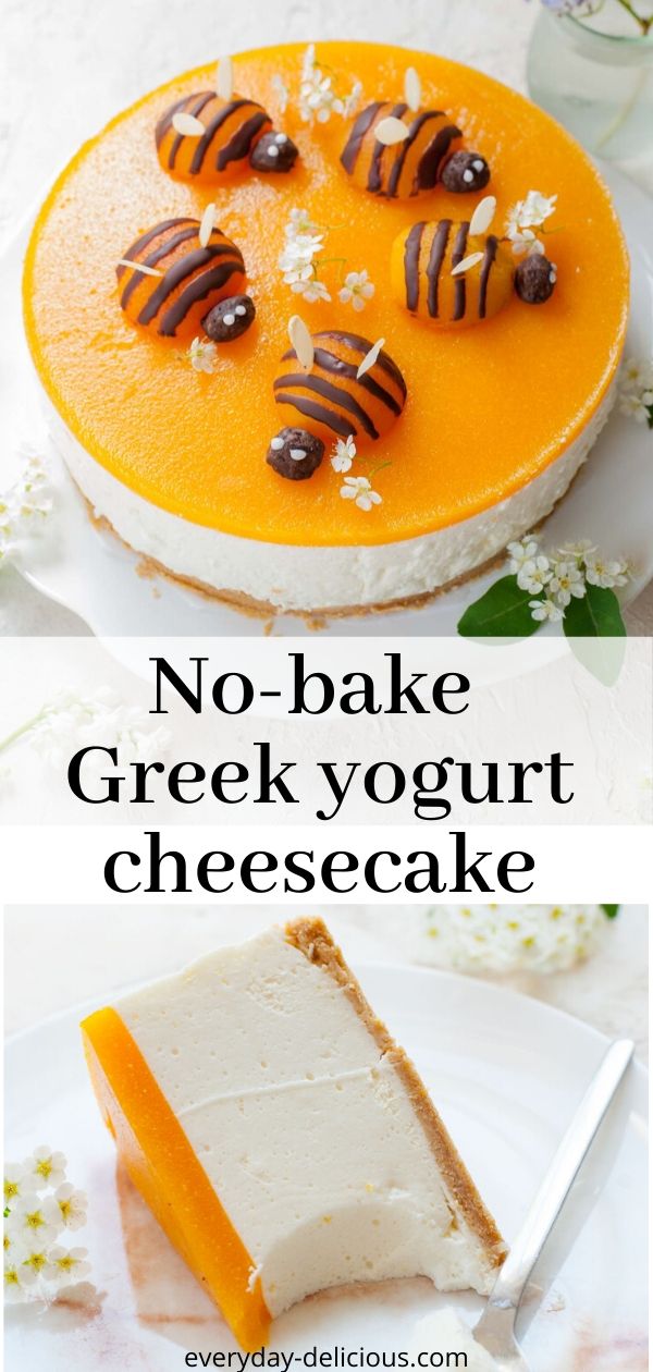 No-bake Greek yogurt cheesecake with apricot mousse