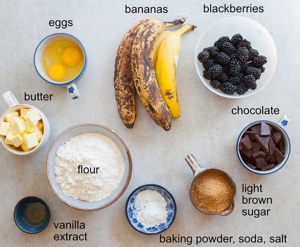 ingredients for blackberry banana bread