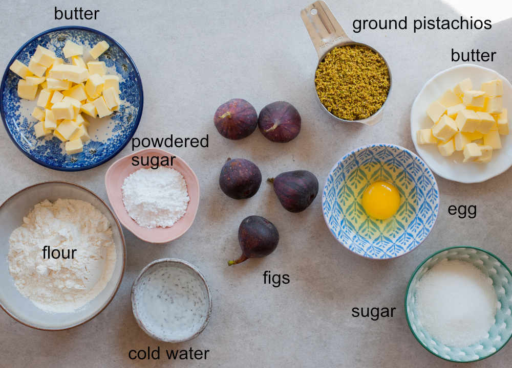 ingredients needed to prepare fig tart with pistachios