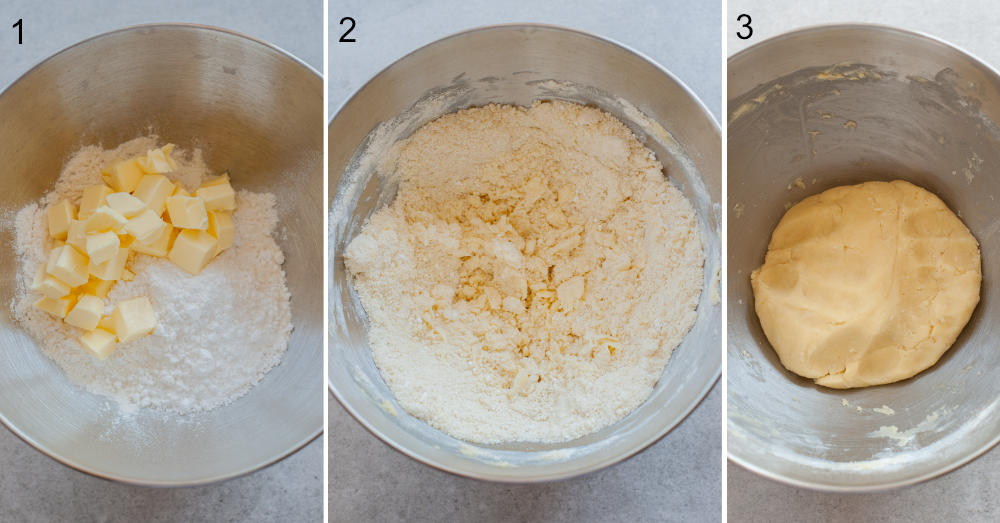 collage of three photos showing the making of pastry crust