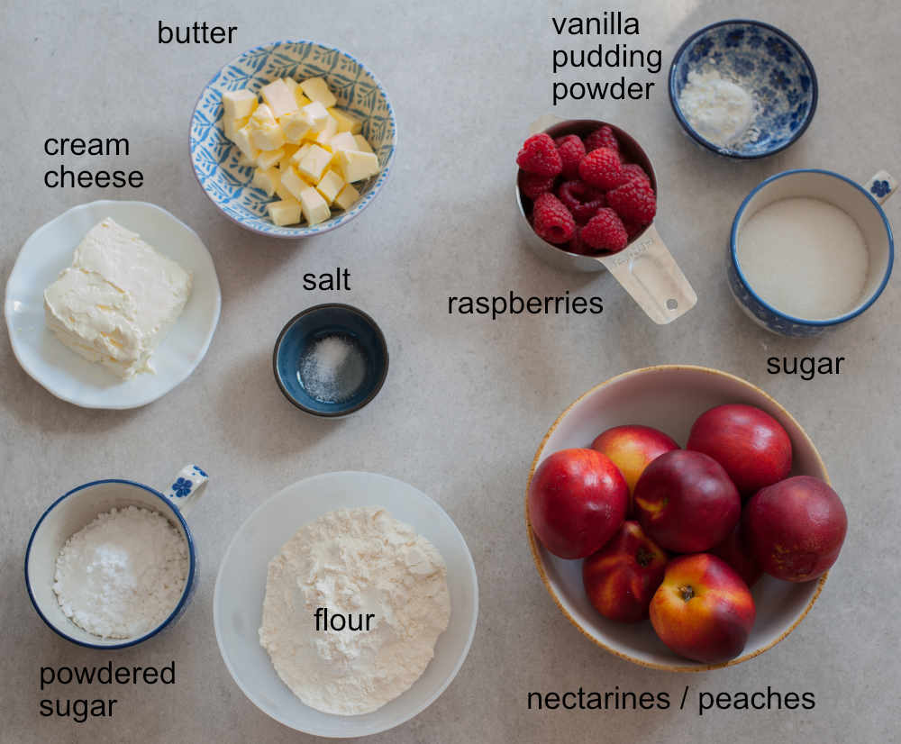 ingredients needed to prepare nectarine galette with raspberries