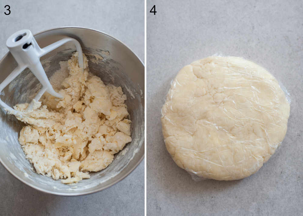 a collage photo showing preparation steps of making a cream cheese pastry crust