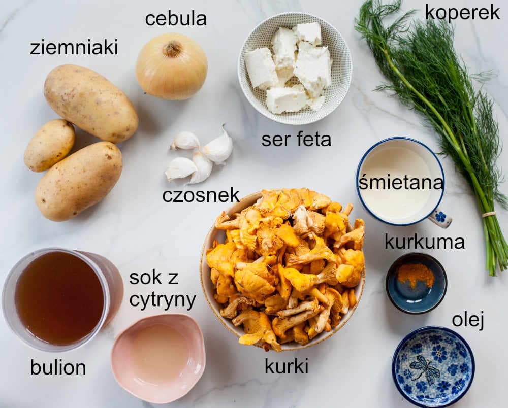 składniki potrzebne do przygotowania zupy kurkowej